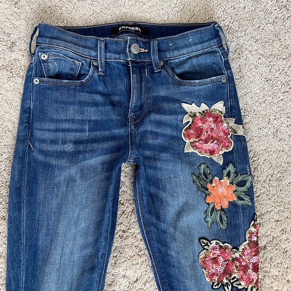 Express Womens Jeans size 0 Sequins Embellished Skinny Festival going out Denim - Picture 2 of 8